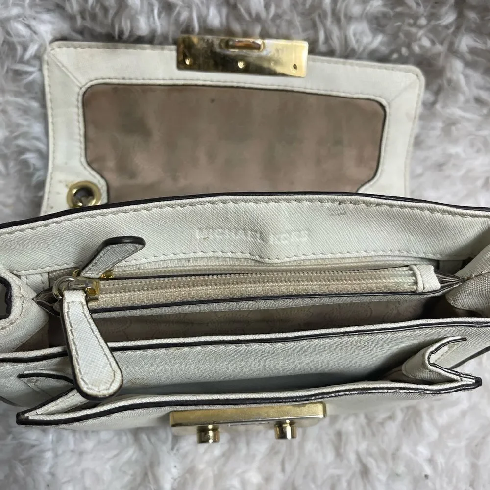 Michael Kors leather off white studded sloan shoulder bag gold tone Hard…